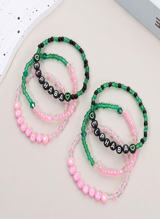 RANERVZ 6pcs Pink Green Elphaba Glinda Witch Stackable Beaded Bracelets Inspired Matching Friendship Bracelets for Fans Witch BFF Bracelet Gift for Women Cosplay Costume Jewelry Accessories - Image 2
